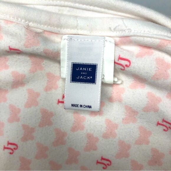 Janie & Jack Receiving Blanket Pink & White Butterfly JJ Butterfly Embroidered - Picture 4 of 5